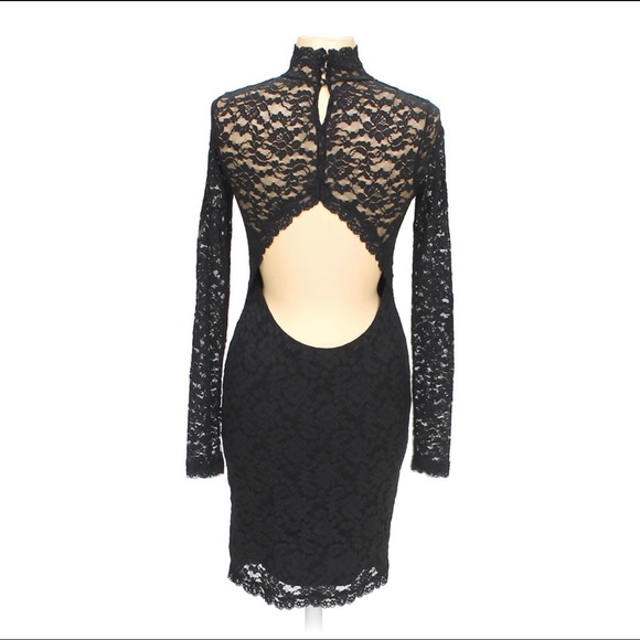 OPEN BACK LACE FIGURE HUGGING SHEER DRESS - Picture 3 of 10